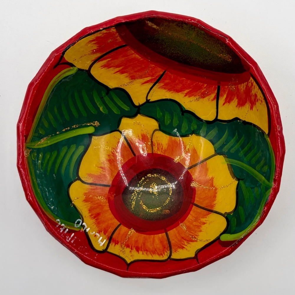 Mexican Talavera Hand Painted Flower Dipping Bowl / Trinket Dish